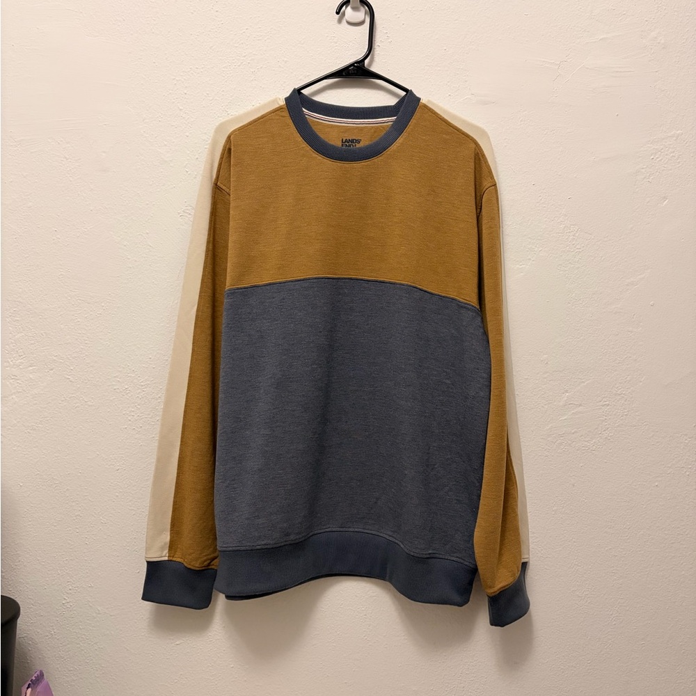 Men’s Colorblock Fleece Knit Mustard and Navy Crewneck Sweater